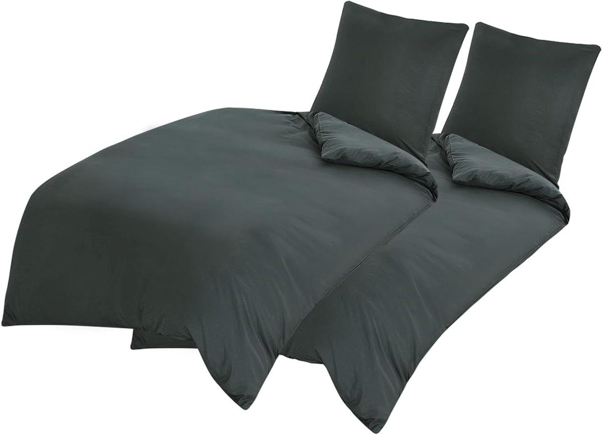 Strijkvrije beddengoed set met dekbedovertrek in antraciet, 135 x 200 cm