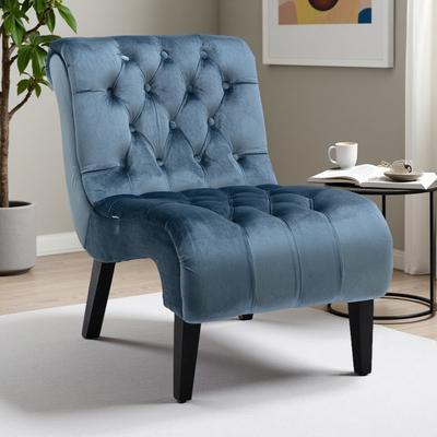 ZWYO HOSIMU Velvet Armless Accent Chair with Button Tufted Upholstery, Foam Cushion & Solid Wood Legs