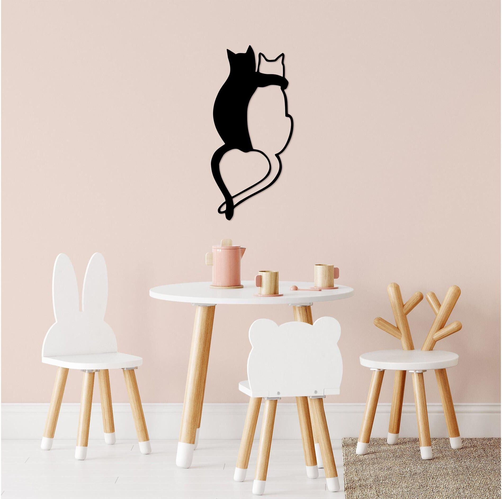 Wanddekoobjekt "Wallxpert Love Cats 33 x 70 cm", schwarz, B:33cm H:70cm, Metall, Wanddekoobjekte, Wanddekoobjekt schwarz B/H/T: 33cm x 70cm, Katze