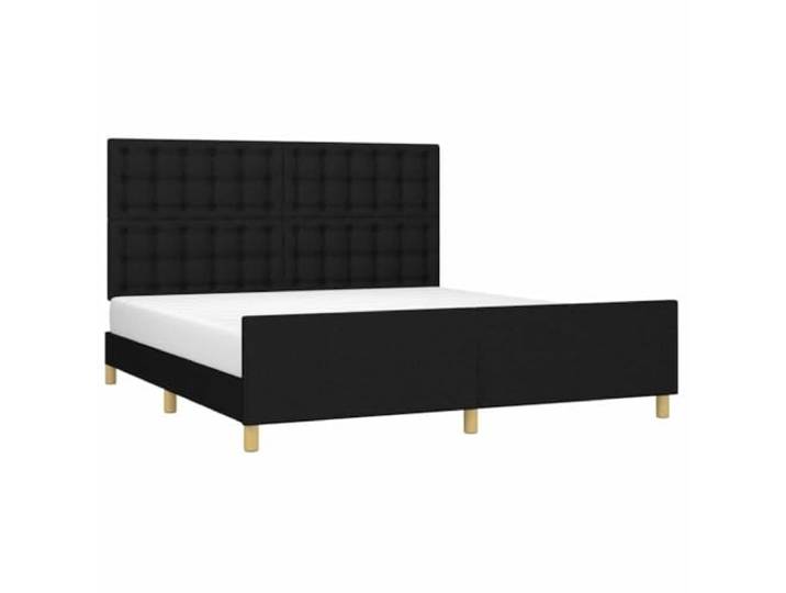 KTHLBRH Bettgestell mit Kopfteil schwarz 180 x 200 cm aus Stoff Gepolstertes Bettgestell, höhenverstellbar, Lattenrost aus Sperrholz, stabile Beine