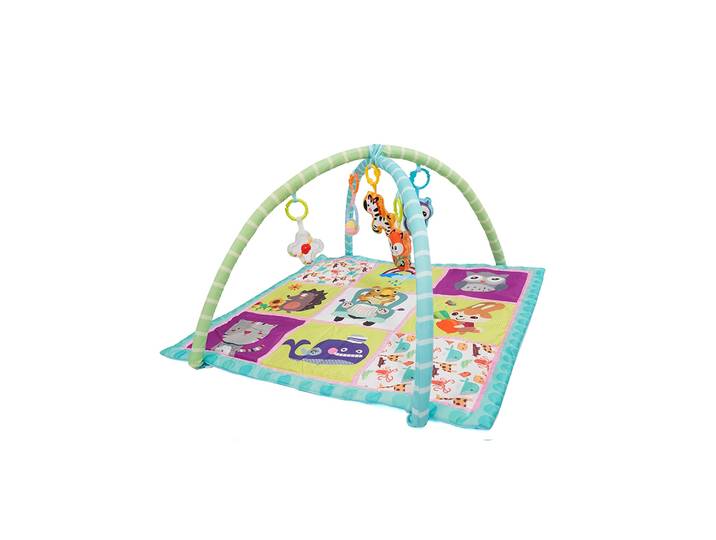 Krabbeldecke mit Spielbogen Tiere blau/grün