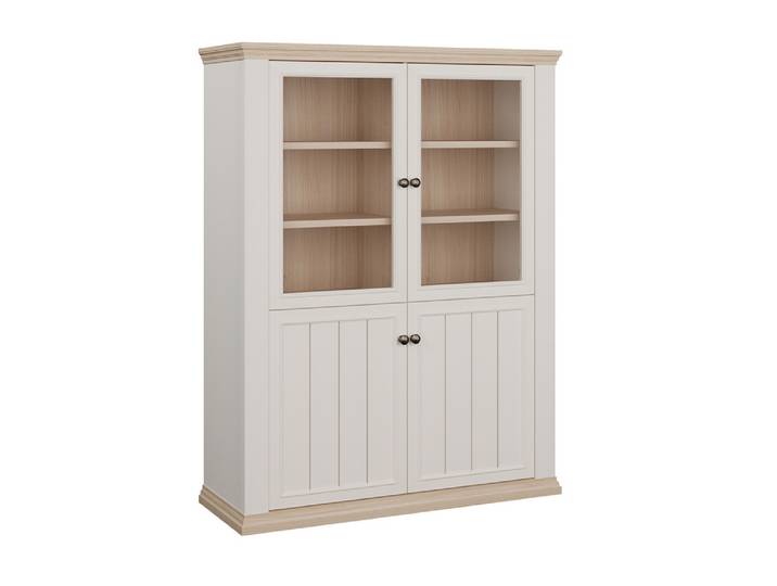 Meuble haut 2 portes vitrées Pontypol blanc mat/chene - Basika
