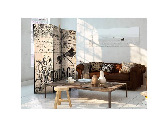 Paravent Vintage Correspondence Fleece Beige 135 x 172 x 3cm