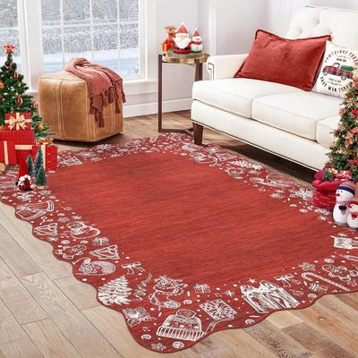 Garvee Christmas Scalloped Edge Doodle Border Area Rug