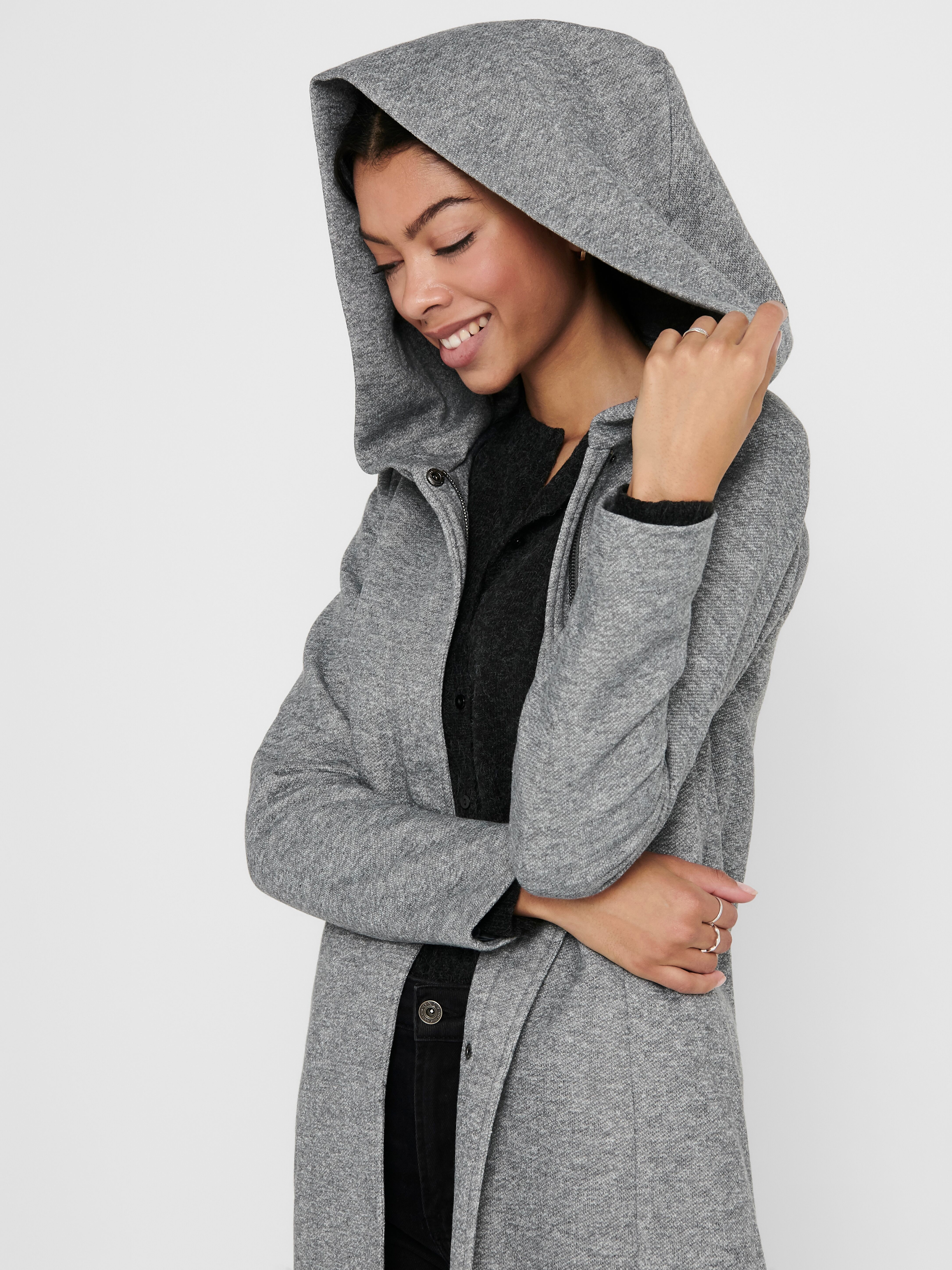 Kurzmantel ONLY "ONLSEDONA LIGHT COAT OTW NOOS", Damen, Gr. S, grau (light grau melange), Web, Futter: 100% Polyester, meliert, unifarben, figurbetont Po-bedeckend, gerader Abschluss, Mäntel Kurzmantel, verdeckte Knopfleiste und Reissverschluss light grau