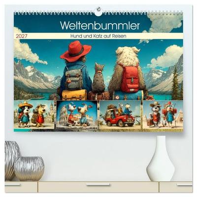 Weltenbummler. Hund und Katz auf Reisen (hochwertiger Premium Wandkalender 2027 DIN A2 quer), Kunstdruck in Hochglanz