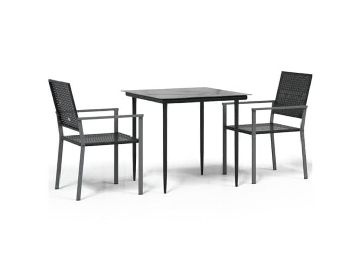 PUGYNBK Garten-Esszimmer-Set, 3-teilig, Polyrattan, Stahl Tisch aus gehärtetem Glas, Stühle mit Armlehnen, wetterfest, max. 110 kg pro Sitz
