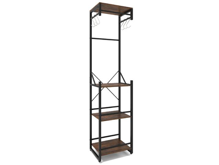 Vrijstaande Garderobe Slanke Halboom met 4 Legplanken 6 Haken en 3 Kledingstangen