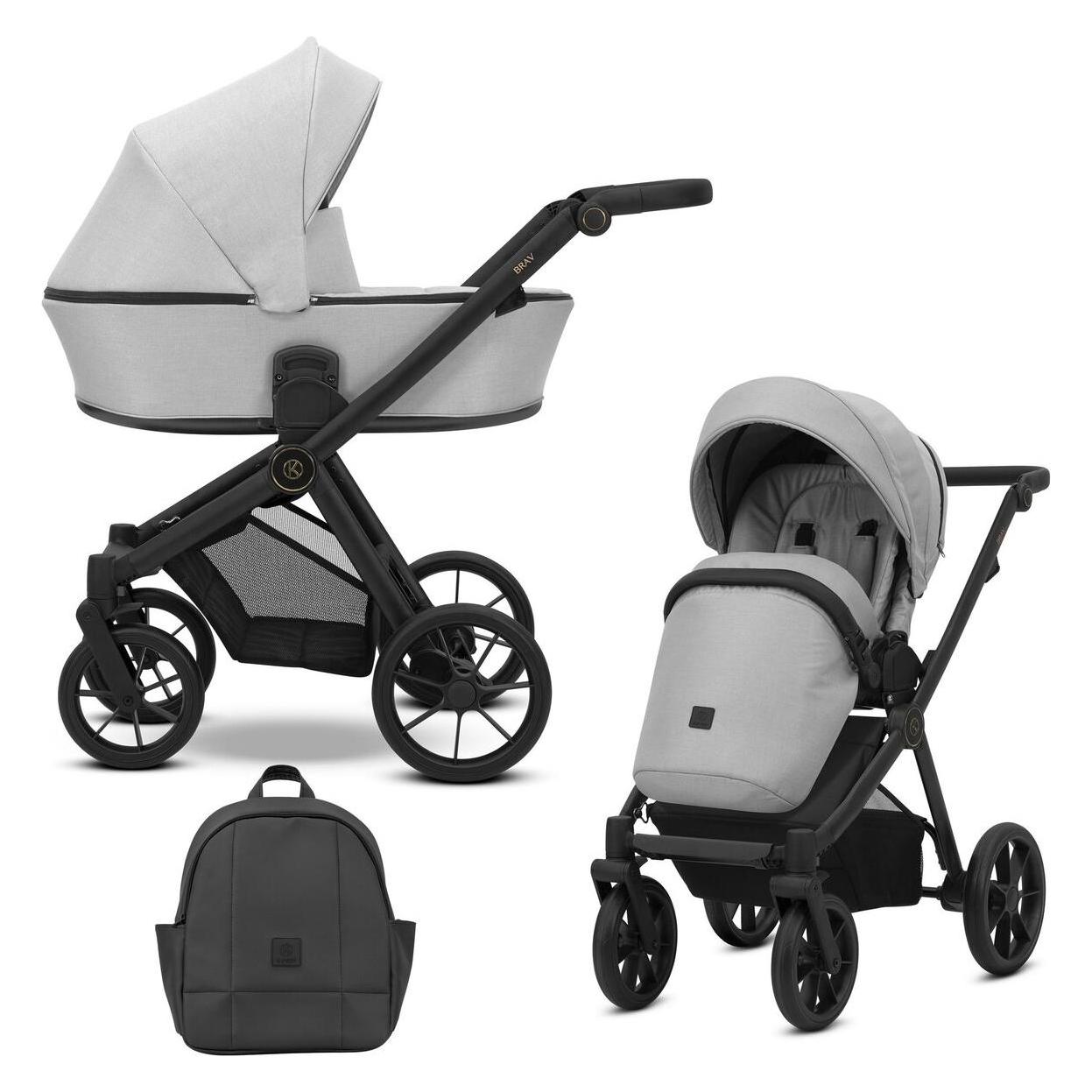 Kunert 2in1 BRAV Kinderwagen in Grau mit schwarzem Rahmen, grauen Gelrädern und modernem Design (65280573)