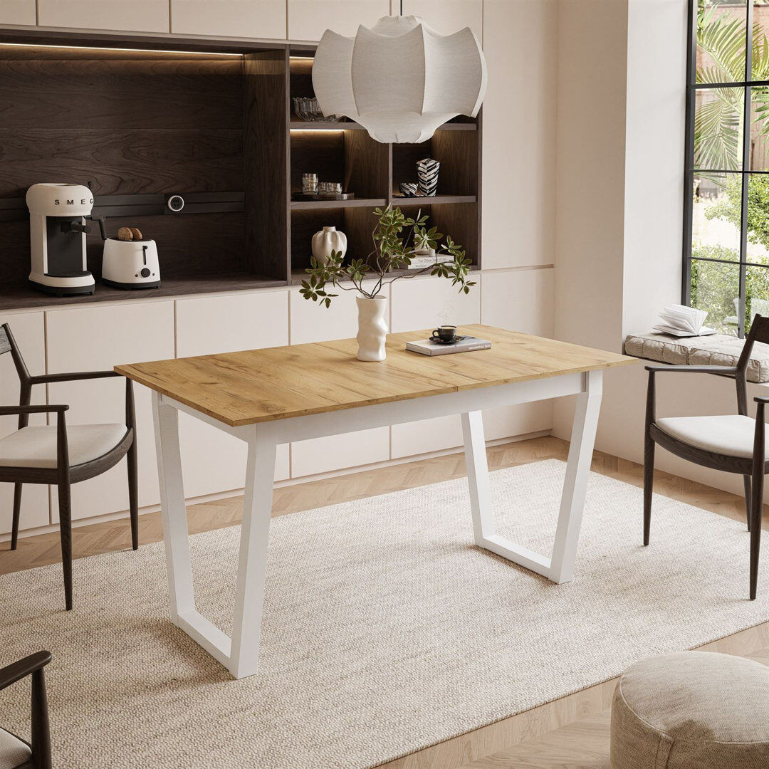 Metro Extendable table ARTON II 140 cm, "V" legs White/Gold Craft Oak