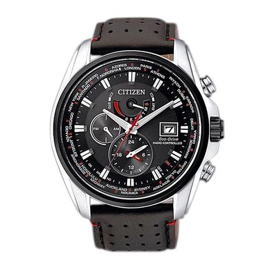 Funk-Multifunktionsuhr CITIZEN, schwarz (schwarz, schwarz), Armbanduhren, Herren, Armbanduhr, Herrenuhr, Solar, Saphirglas, Lederarmband
