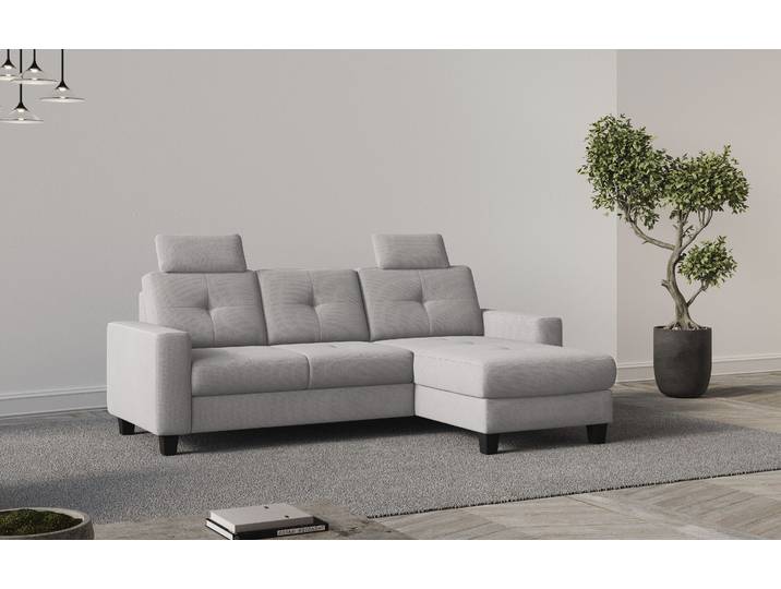 Ecksofa, Silber, 239x164 cm, Polyester, Mit Bettfunktion & Bettkasten, Modern