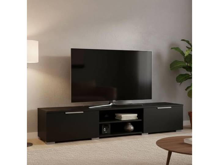 Dmora - Fernsehschrank Fantine, Ständer für Wohnzimmerfernseher, Niedriges Wohnzimmer-Sideboard, TV-Ständerbasis, 173x40 h33 cm, Schwarz