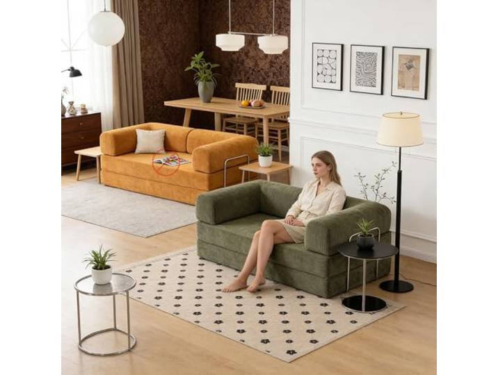 Rytgdxss Schlafsofa,Bodensofa,Boneless Couch,Klappsofa,Kompressionssofa ohne AufbauKein Aufbau nötig Compressed Sofa in Box(Dunkelgrün) L:200cm