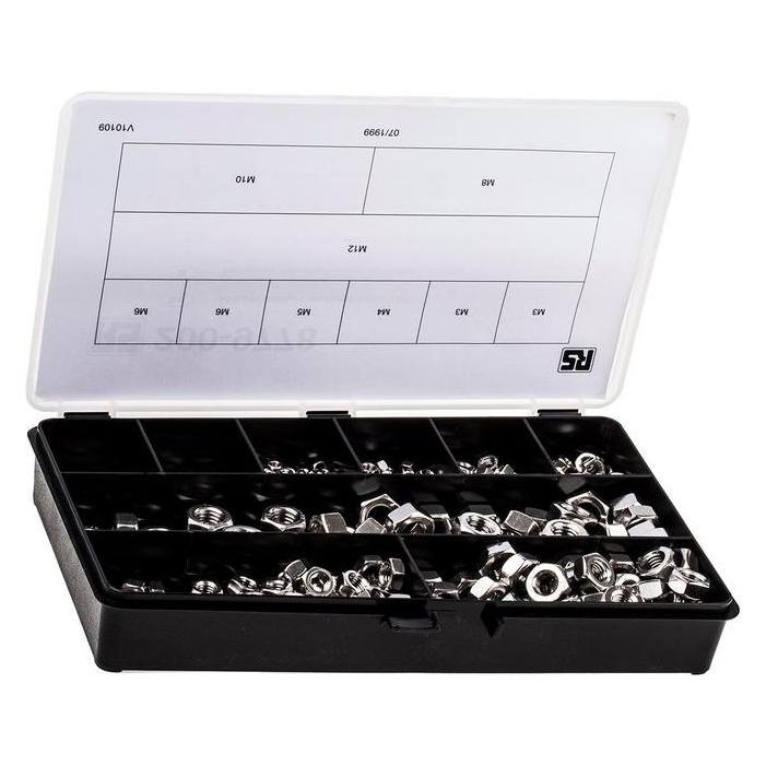 RS PRO Muttern Sortiment A4 M3 - M12 (M10, M12, M3, M4, M5, M6, M8) (2009778)