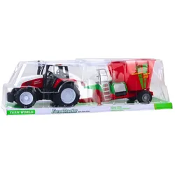 Lean Toys Landwirtschaftlicher Ackerschlepper mit Anhänger-Futtermischer rot 60cm