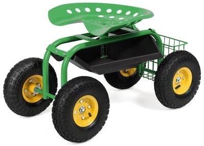 Costway Red/Green Garden Cart Rolling Work Seat With Heavy Duty Tool Tray Gardening Planting-Green