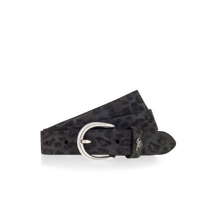 Ledergürtel MUSTANG "Lauren", Damen, Gr. 90, grau (schwarz anthrazit), Leder, Gürtel Ledergürtel, mit Animal-Print, 2,5 cm breit, Made in Metzingen