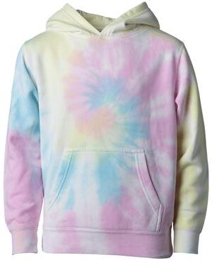 Independent Trading Co. PRM1500TD Youth Midweight Tie-Dyed Hooded Sweatshirt in Sunset Swirl size XS   Cotton/Polyester Blend