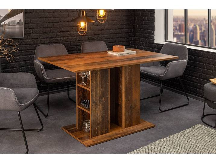 riess-ambiente Esstisch MODENA 110cm natur · Tisch mit Stauraum im Säulenfuß und Bodenplatte (Einzelartikel), Esszimmer · Altholz-Optik · 6 Personen · Küche · Industrial · Modern
