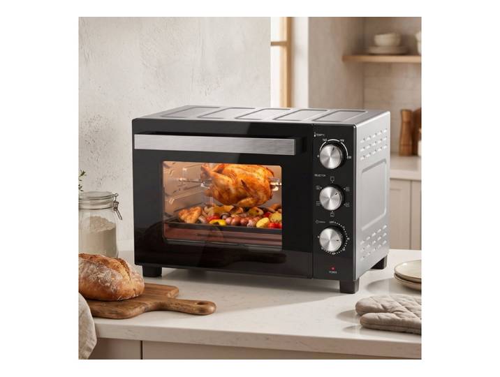 Fyrove Minibackofen 36 L Miniofen mit Umluft, 90–230 °C Temperaturregelung, 1500 W, Umluft, Drehspieß‑Funktion, Ober‑/Unterhitze