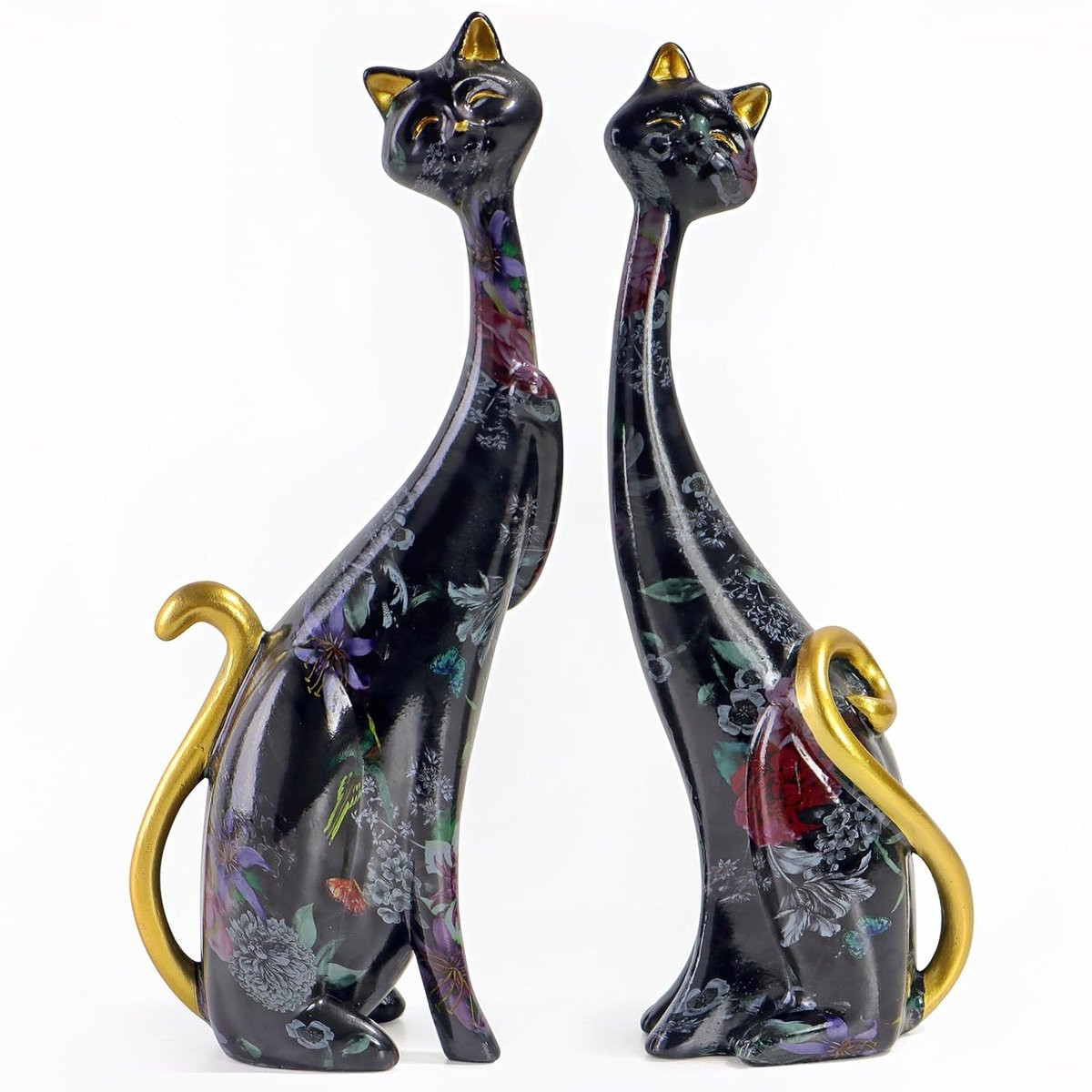 Set van 2 kunststof kattenbeeldjes voor decoratie, Hoogte: 28 cm