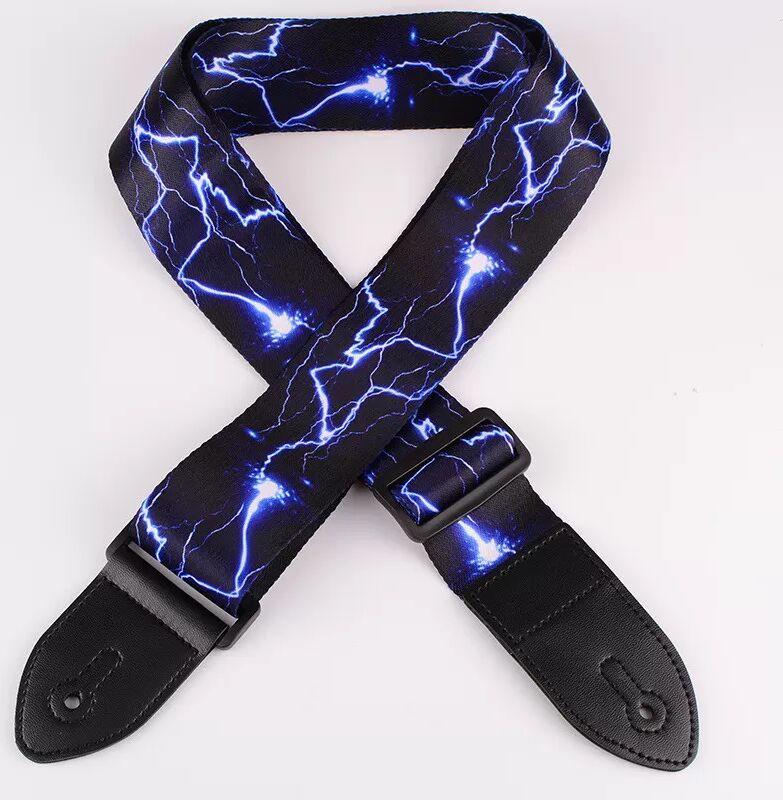 INF Sangle de guitare électrique - Imprimé éclair bleu - Sangle de guitare en nylon