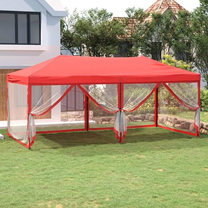 Partyzelt Faltbar Gartenpavillon Pavillon Festzelt Gartenzelt Bierzelt Faltpavillon mit Seitenwänden Rot 3x6 m