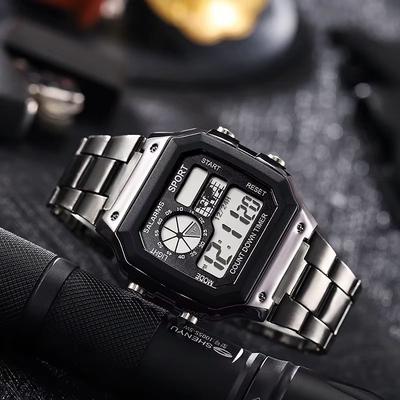 Inspired Finds YIKAZE Stainless Steel LED Digital Sports Watch With Countdown Timer black