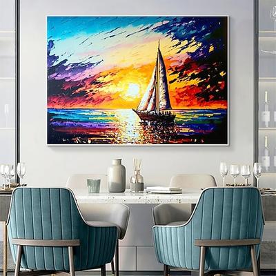handgefertigtes Ölgemälde auf Leinwand, Wandkunst, Dekoration, Segeln, Sonnenuntergang, Seelandschaft für die Inneneinrichtung, gerollt, rahmenlos, ungedehnt