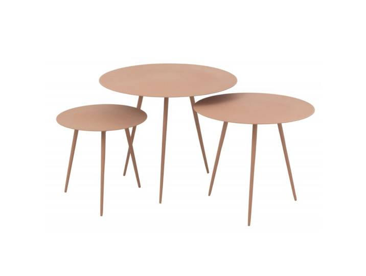 Set de 3 tables gigognes en métal rose 56x56x44.5 cm
