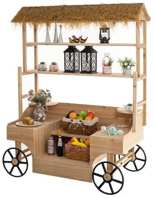 Vintiquewise Versatile Multi-Tier Shelves Wooden Rolling Cart - Perfect for Festival, Event Stand, Food Tasting