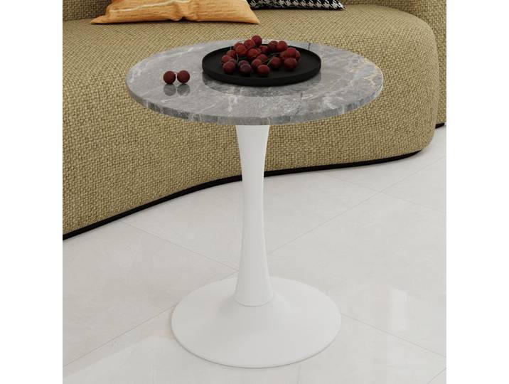 Table Basse Ronde Marbre Gris Foncé et Blanc Style Mid-Century pour Salon ou Salle à Manger 2 Places Pieds Fer Diametre 70 x 72 cm