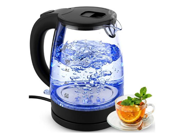 FELIXLEO Reise-Wasserkocher Glas Wasserkocher 2200W 1,7L LED Beleuchtung Edelstahl Retoo