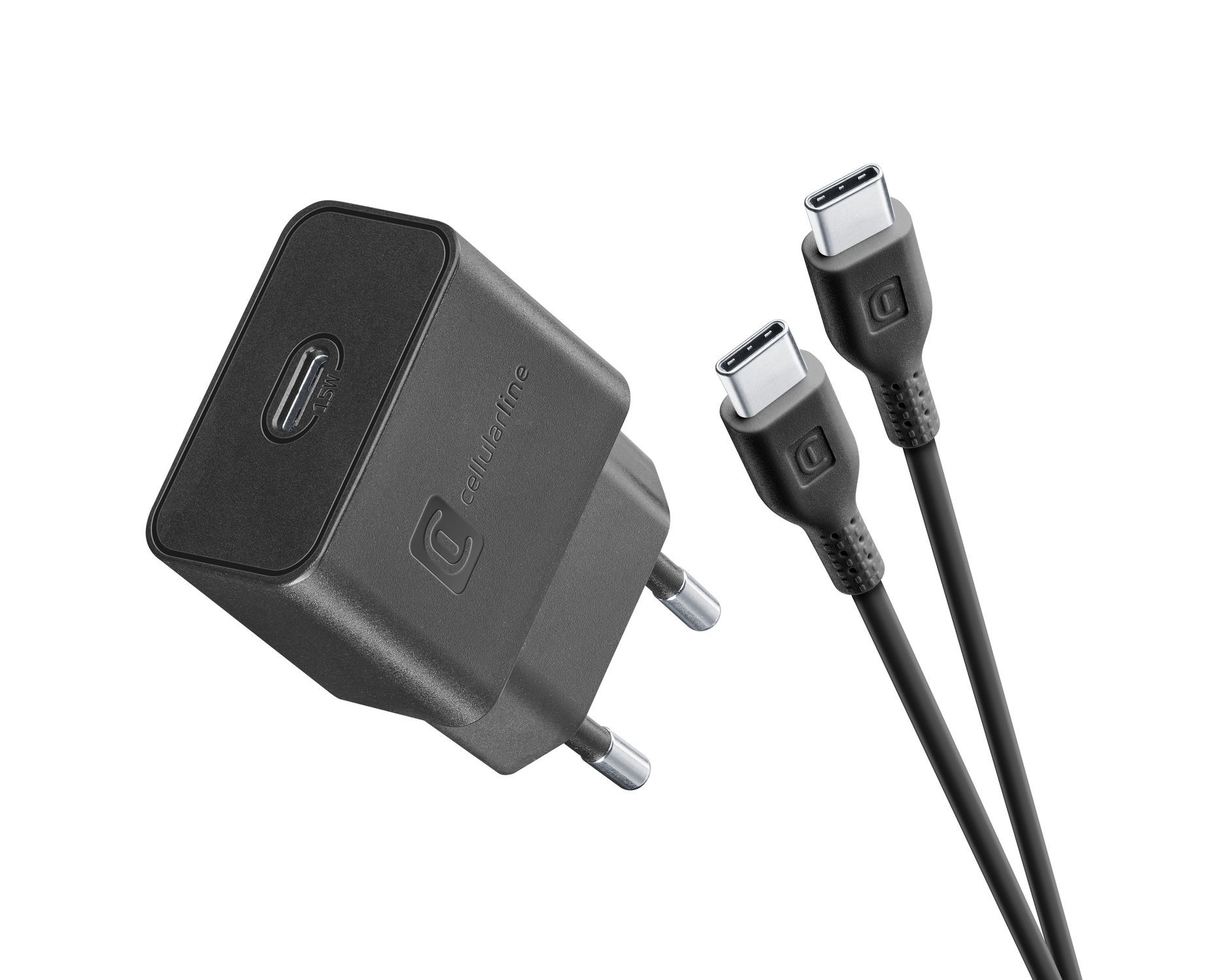 Cellular Line 15,03 W Ladegerät USB-C Charger Kit (Schwarz) ACHSMKITC2C15WK
