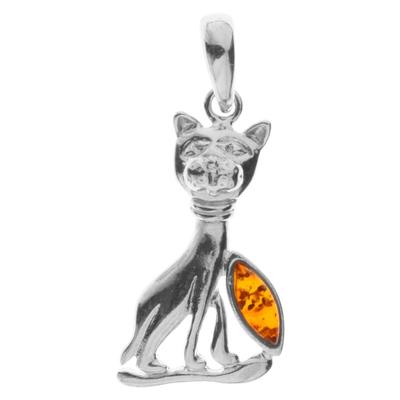 Kettenanhänger OSTSEE-SCHMUCK "Ostsee-Schmuck Anhänger Katze Anhänger Katze", weiß, Schmuckanhänger, Damen, 35 x 15mm, Silber 925 (Sterlingsilber), 2,4 g, Kettenanhänger