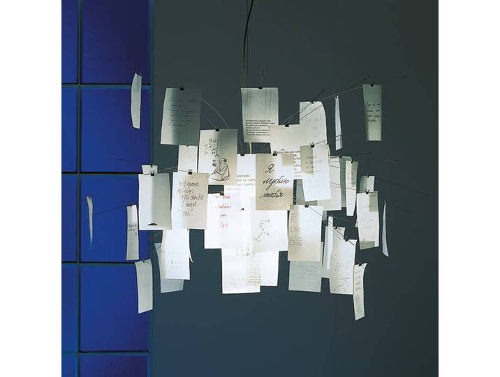 Ingo Maurer Designer Hängeleuchte Zettel'z 5, dimmbar, weiß / opal, für Wohn- / Esszimmer, Papier / Lunolit / Lunopal, Design