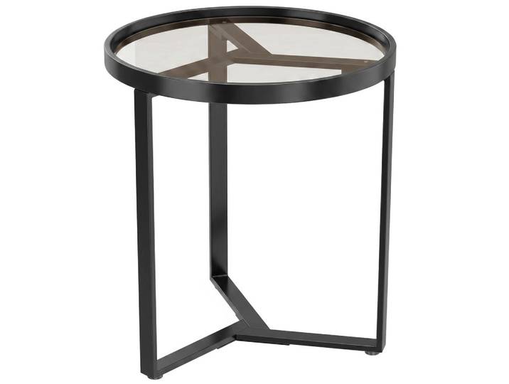 Homcom Beistelltisch Gehärtetes Glas Schwarz, Metall, Rund, Gittergestell, 45x50x45 cm, Wohnzimmer, Wohnzimmertische, Beistelltisch