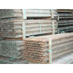 Kiefer Pfähle, 80 mm, zylindrisch gefräst, Länge: 1,20 m, gespitzt, kesseldruckimprägniert grün, Kopf gefast