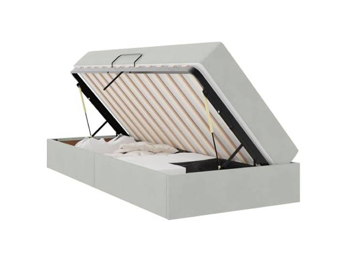 KKgypkn Samtbett mit Matratze 90x190 cm, Stauraumbett Hellgrau mit Lattenrost und Taschenfederkern-Matratze, modernes Aufbewahrungsbett mit hydraulischem Seitenlift-Mechanismus