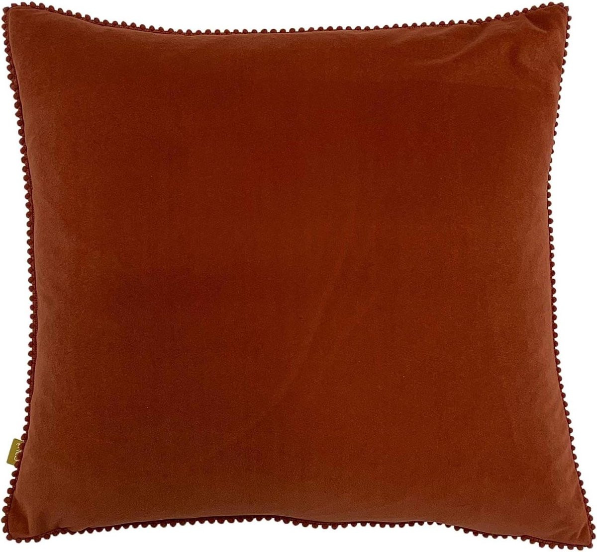 Sierkussenhoes Fluweel met Pompon Trim - Baksteen - 45 x 45 cm