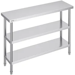VEVOR Lebensmittel-Zubereitungstisch aus Edelstahl, 356 x 1219 x 864 mm gewerblicher Küchenarbeitstisch, mit 2 verstellbaren Unterregalen, Zubereitungstisch für Grill, Küche, Zuhause und Garage