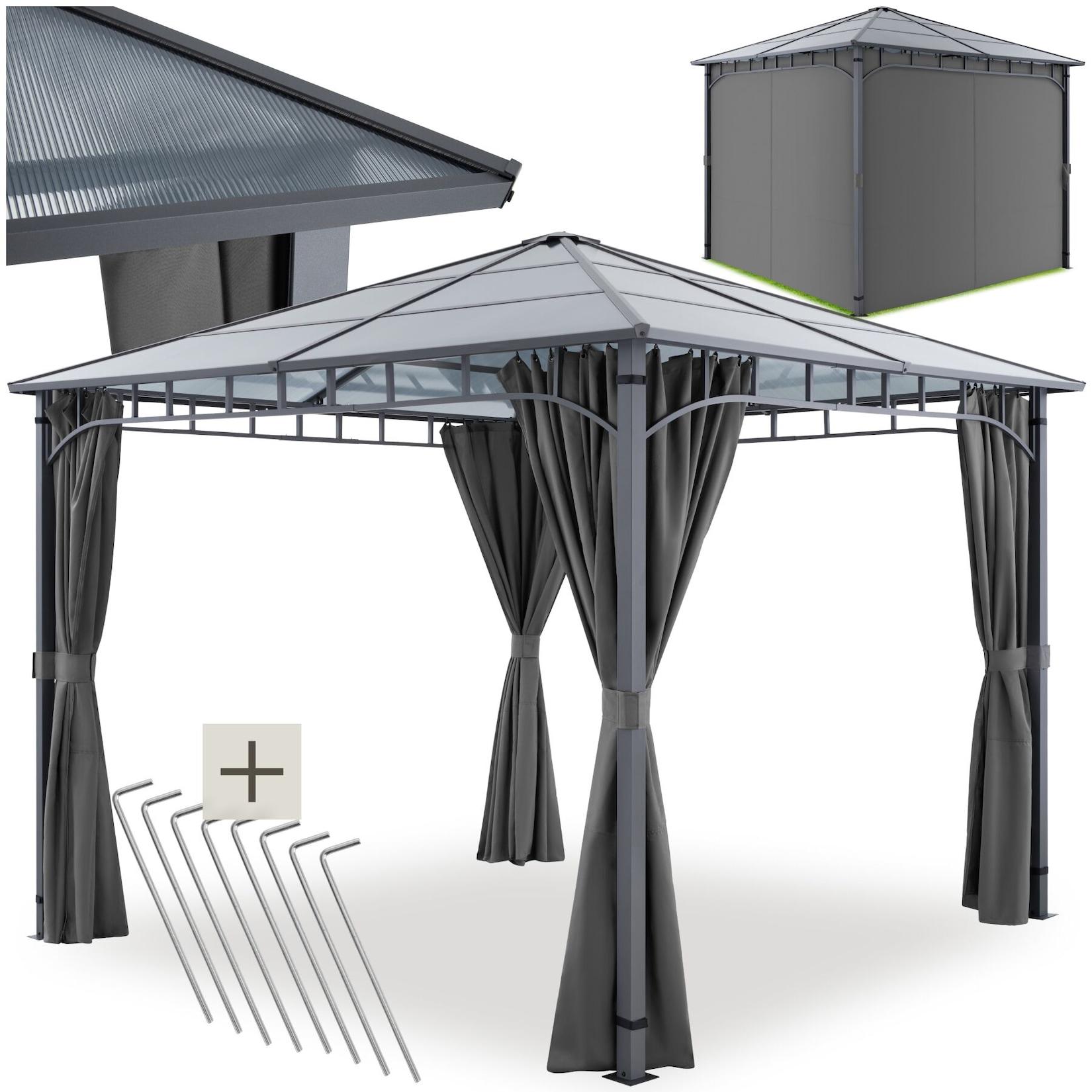 tectake® Gartenpavillon, mit Aluminiumgestell, pulverbeschichtet, lichtdurchlässiges Dach aus Polycarbonat-Platten, inklusive 8 Heringen
