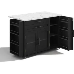 MODFU Kücheninsel aus MDF in Schwarz, klappbare Arbeitsfläche 120 x 45(70) x 90 cm