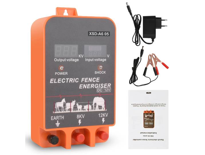 Électrificateur de clôture électrique 5-10KM, Joule 2.5 avec écran LCD, contrôleur d'électrificateur 12V pour ferme, bétail, vaches, bétail, cheval