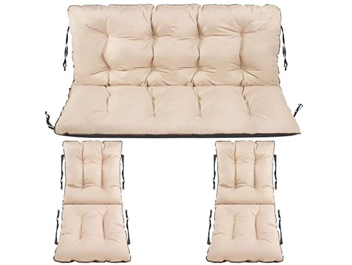SuperKissen24. Coussin Dossier pour Banc de Jardin Canapé 120x60x50 cm + 2 x Coussin Dossier pour Chaise 48x96 cm - Bain de Soleil - Intérieur/Extérieur - Imperméable - Lin Beige