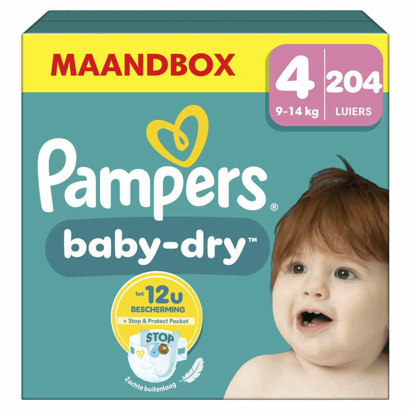 Pampers Baby-Dry Luiers Maat 4 – Maandbox met 204 luiers