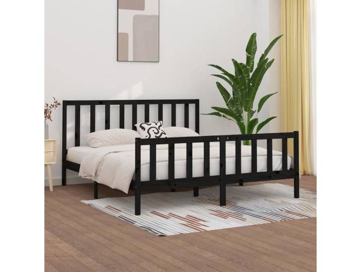 Elegant 200 x 200 cm Cadre de lit Adulte Noir Bois massif 200x200 cm 31 5 Kg