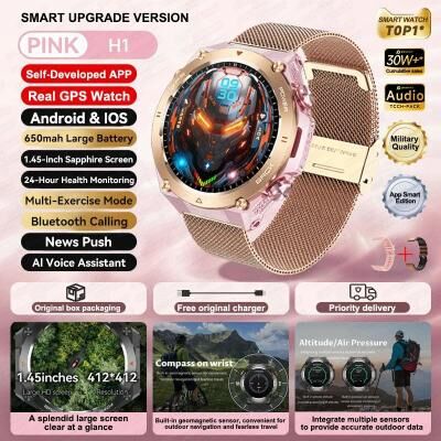 Uplifted Finds 2025 GPS Elite Sports Smartwatch   Bluetooth Call & Fitness Tracker   Executive 650mAh Wellness Bracelet gold Mesh Belt 2a