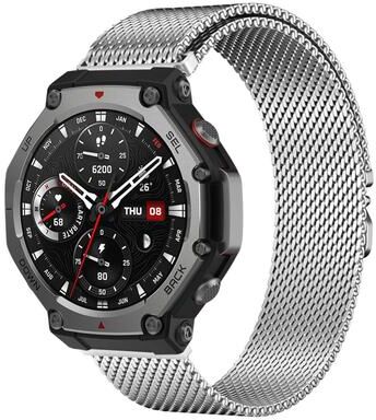 Everyday Crate Amazfit T Rex 3 Milanese Watch Band Stainless Steel Magnetic Parachute Buckle Strap silver
